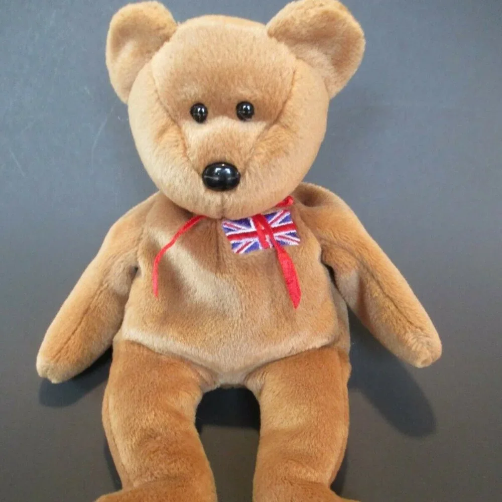 Ty 1997 BRITTANIA‎ Brown Teddy Bear UK FLAG Bean Bag STUFFED Animal Plush Toy